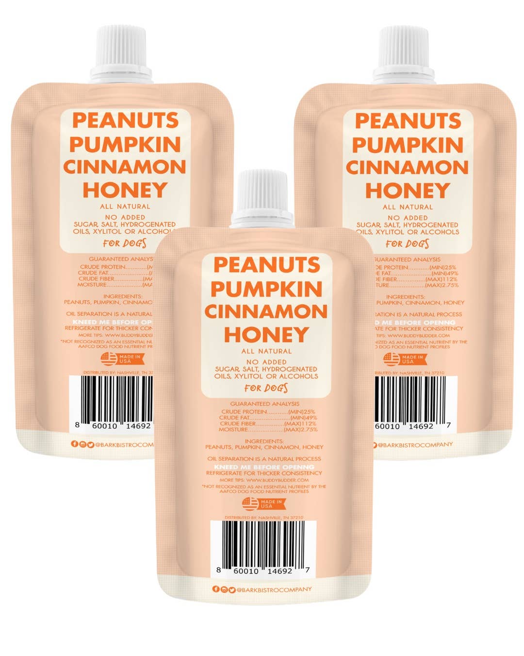Healthy Dog Peanut Butter - 4oz Squeeze Packs PUMPKIN Pup Budder