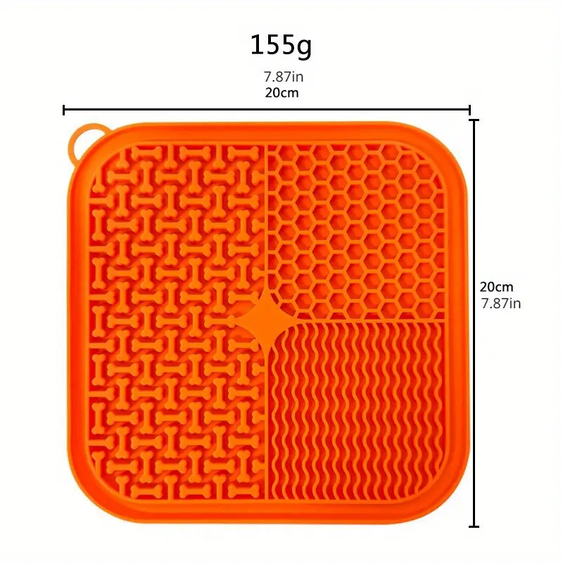 Square Green Lick Mat, with spatula and cleaning brush