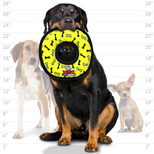 Tuffy Ultimate Ring - Yellow Bone, Durable, Squeaky Dog Toy