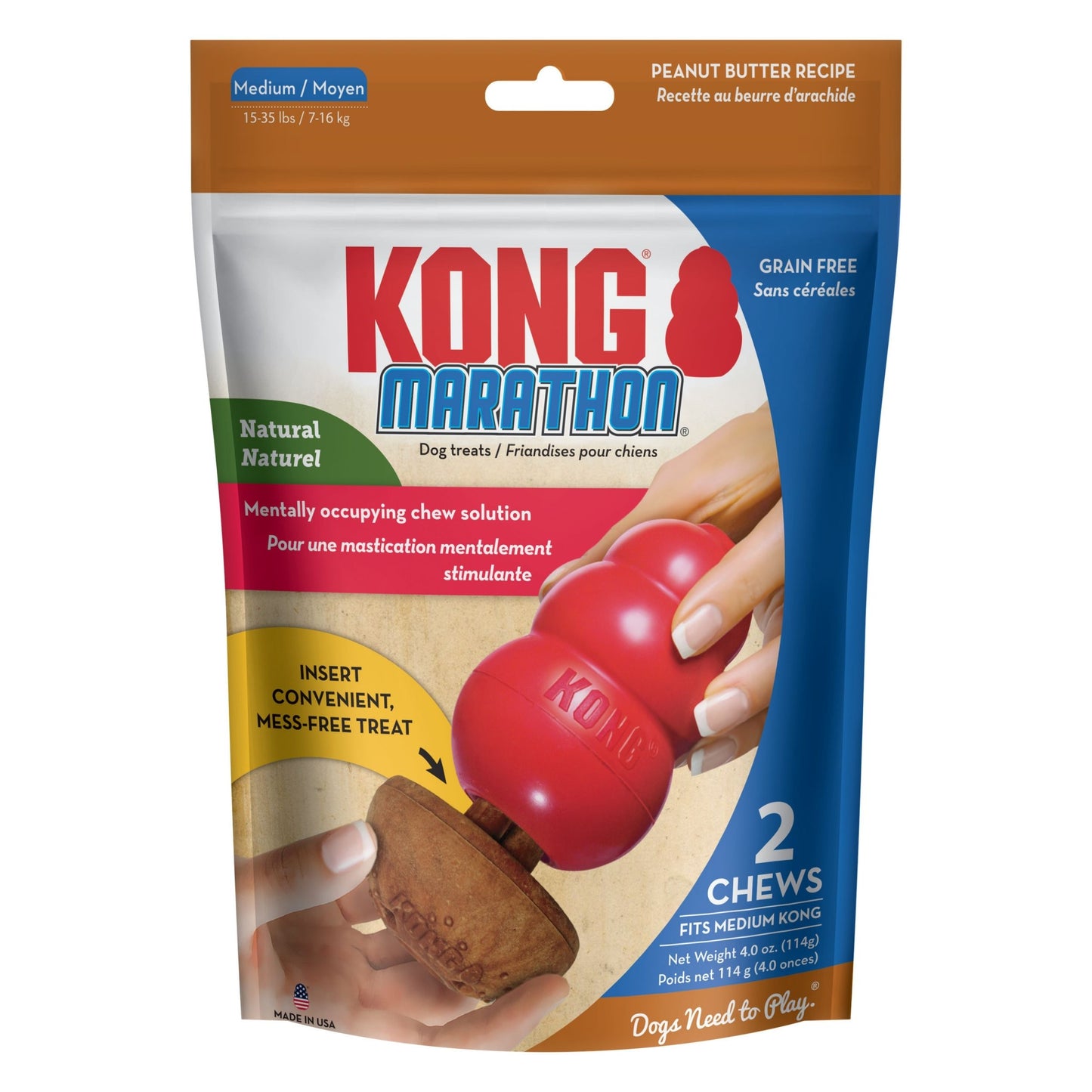KONG Marathon Dog Treats Peanut Butter 2 pk, Medium