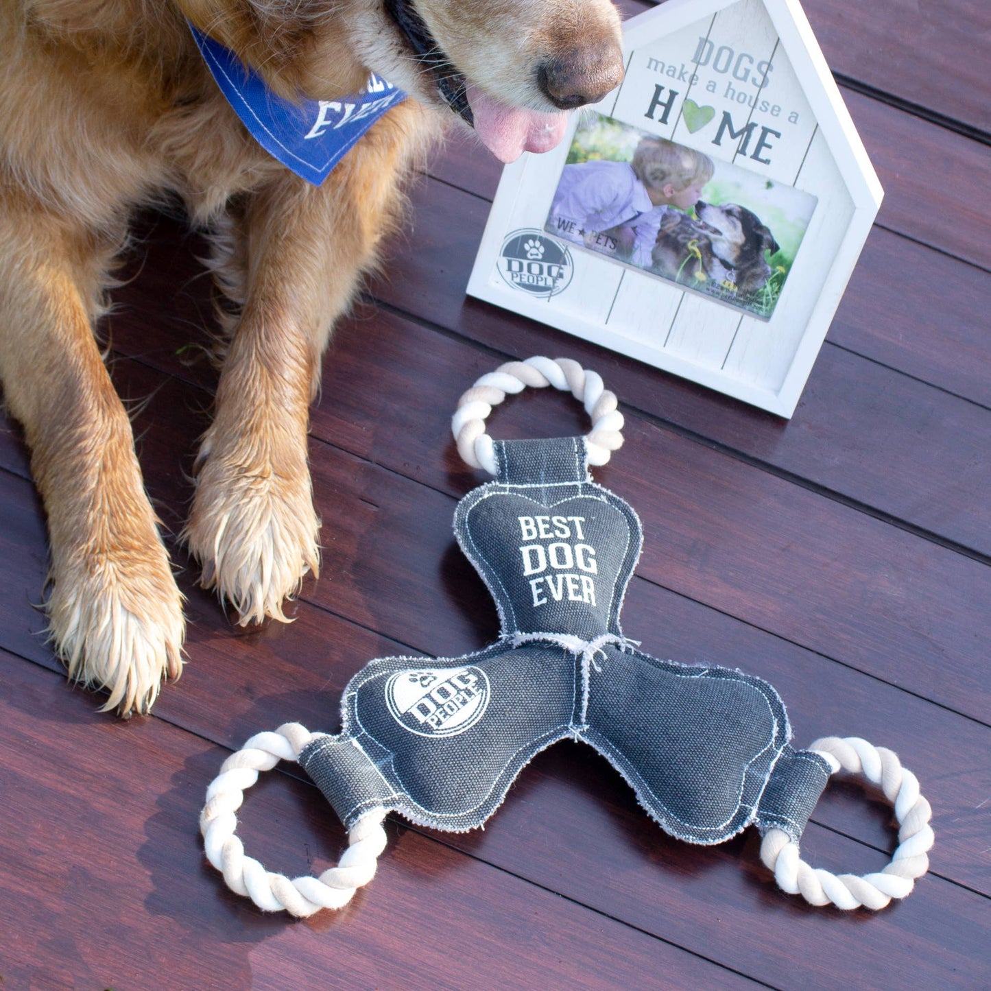 NEW!! Best Dog Ever - 12" Canvas Dog Toy on Rope