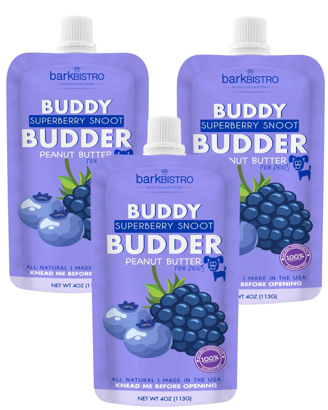 Healthy Dog Peanut Butter -4oz Squeeze Packs SUPERBERRY Budder- One Pack