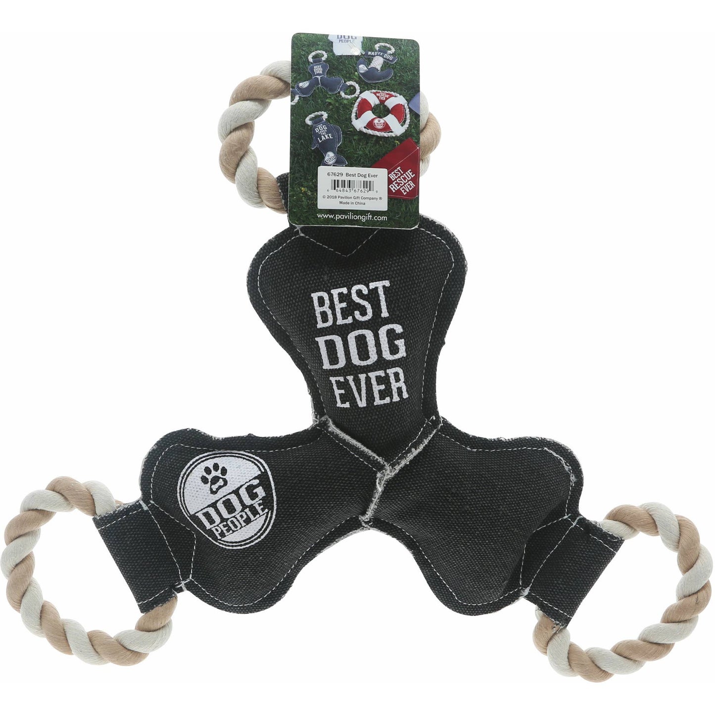 NEW!! Best Dog Ever - 12" Canvas Dog Toy on Rope