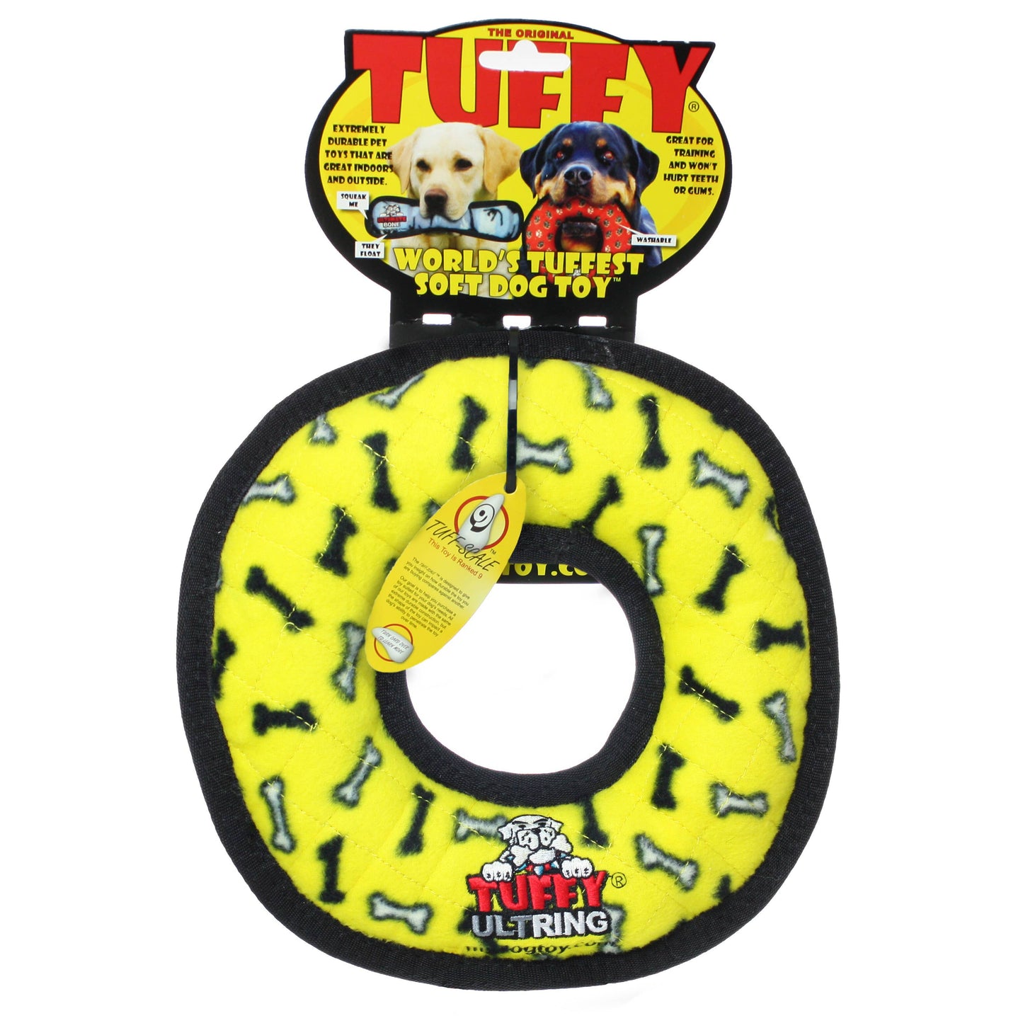 Tuffy Ultimate Ring - Yellow Bone, Durable, Squeaky Dog Toy