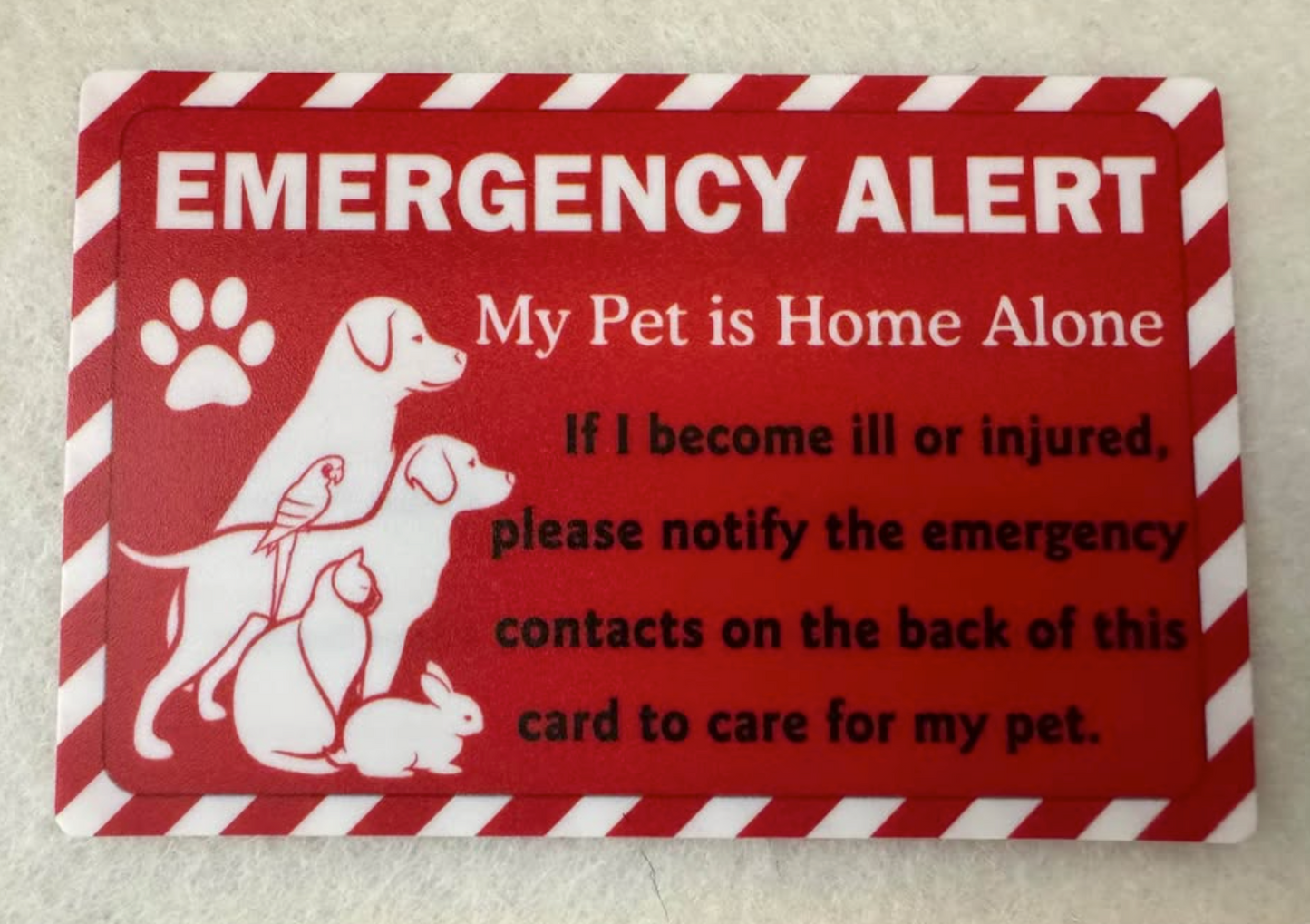 Pet emergency wallet and key tab crds
