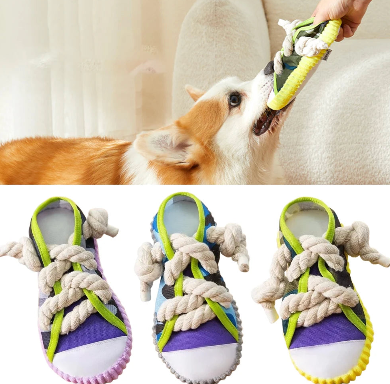 Cotton Rope Runner Toy with Squeeker