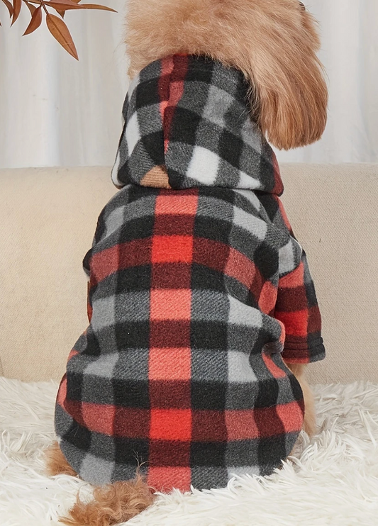 Plaid Hoodie-Grey/Red/Black