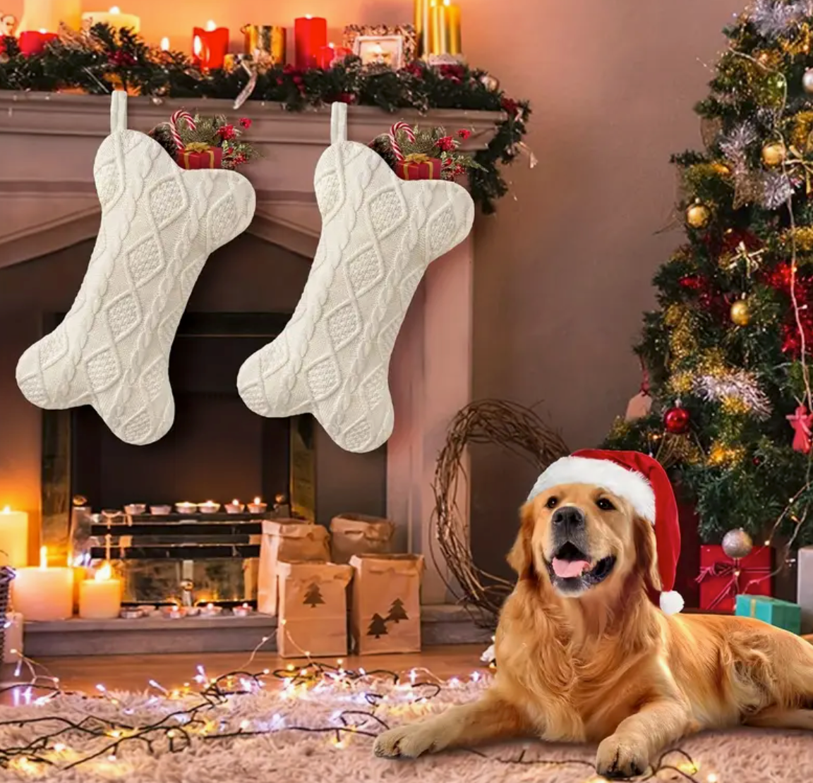 Knit bone shape stocking-White