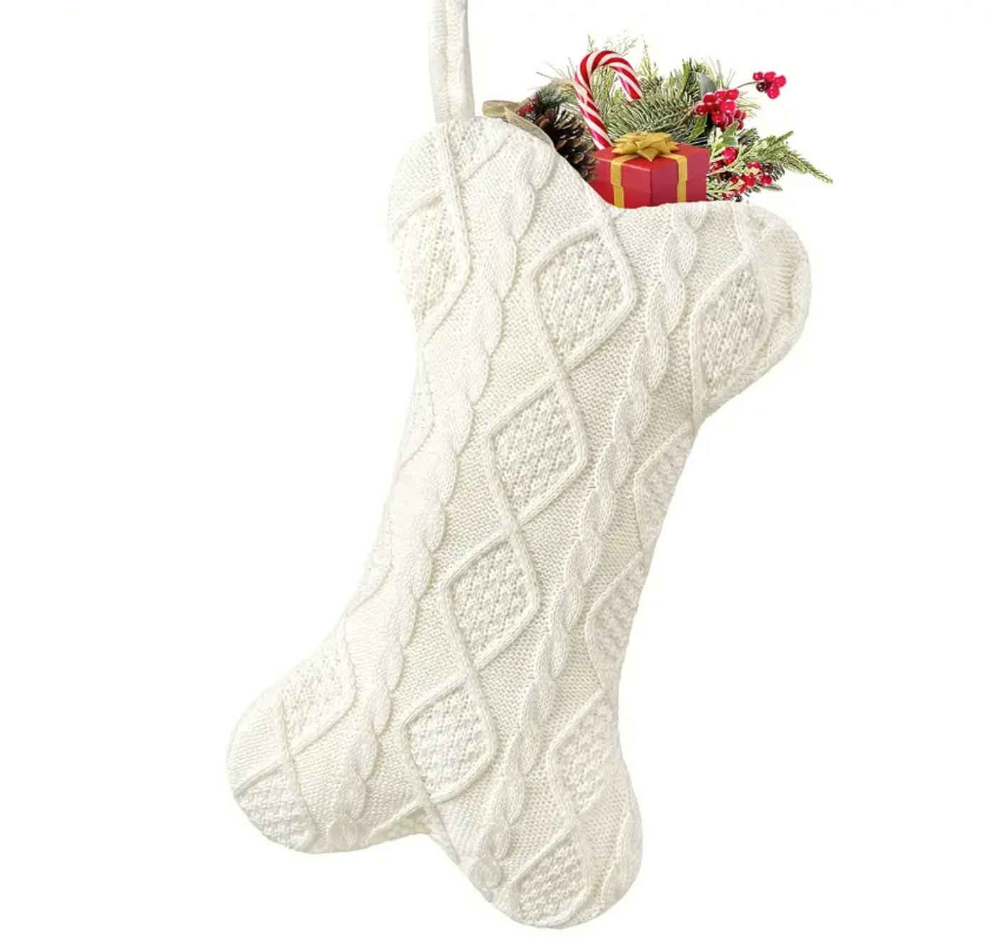 Knit bone shape stocking-White
