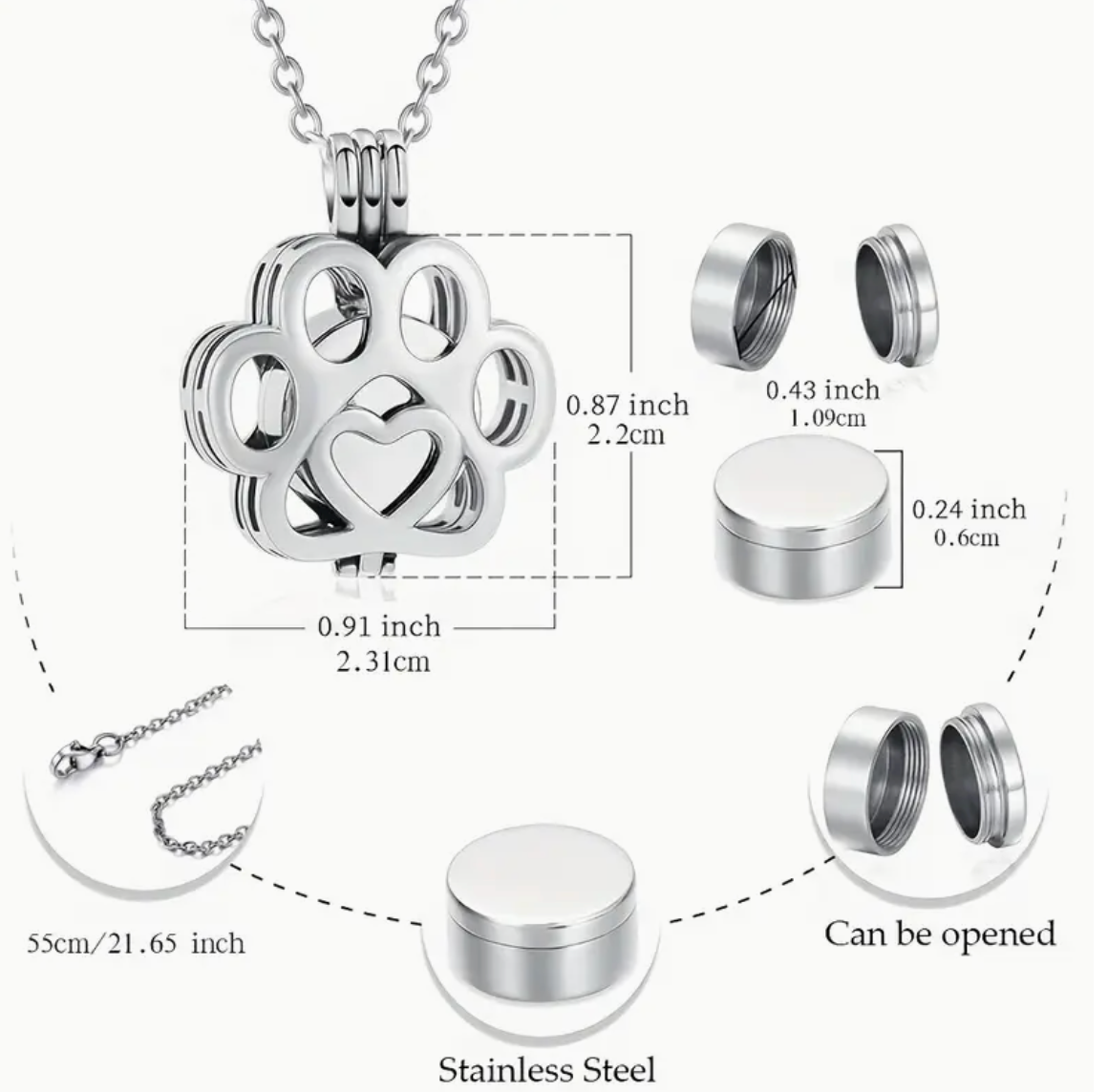 Paw print cremation locket necklace