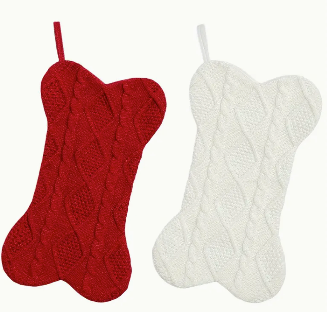Knit bone shape stocking-White