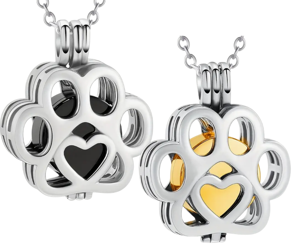 Paw print cremation locket necklace