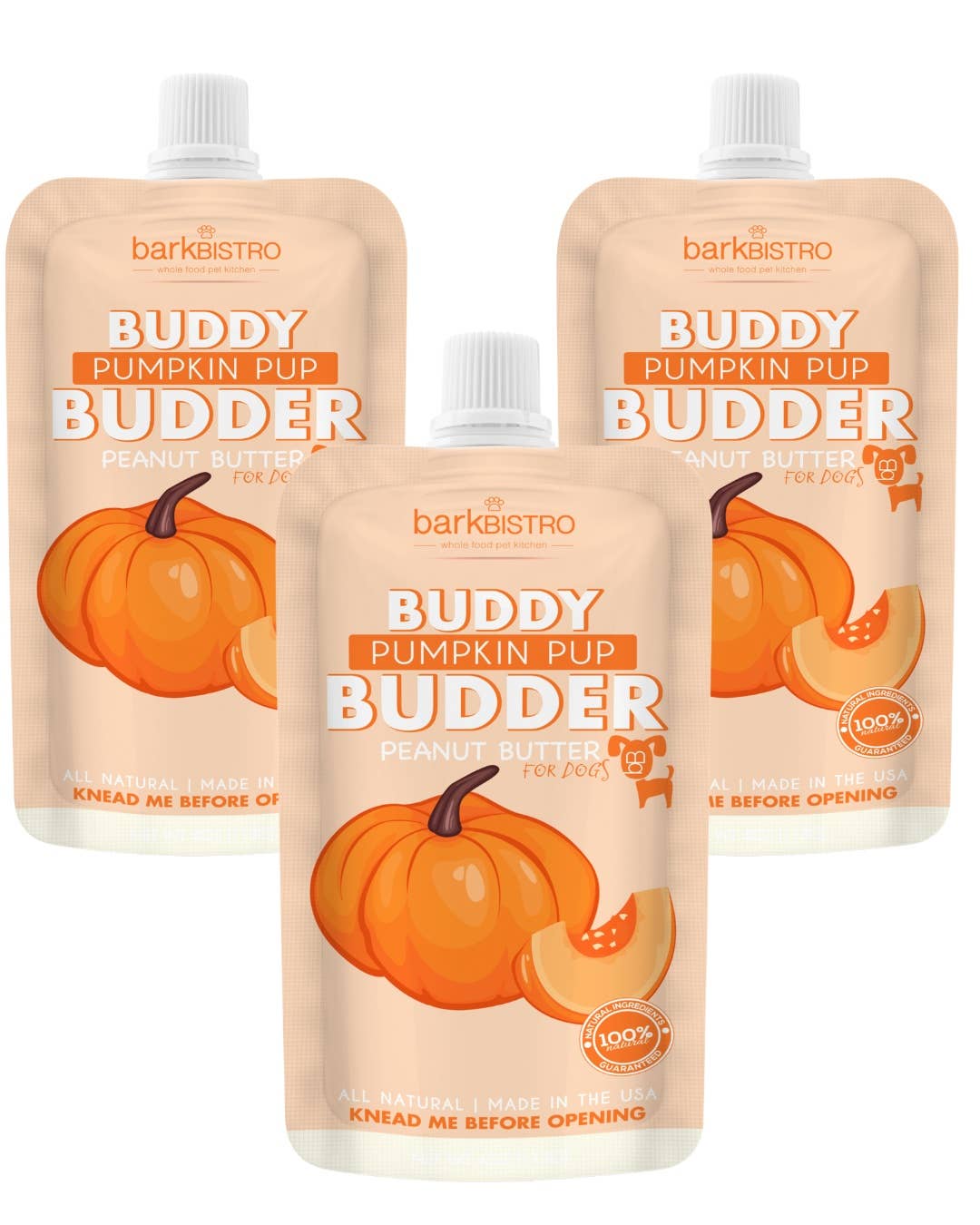 Healthy Dog Peanut Butter - 4oz Squeeze Packs PUMPKIN Pup Budder