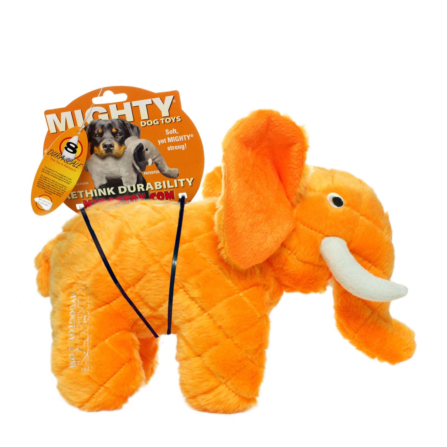 Mighty Safari Elephant - Orange, Plush, Squeaky Dog Toy