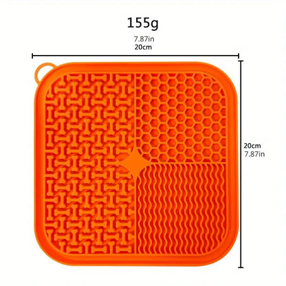 Square Green Lick Mat, with spatula and cleaning brush
