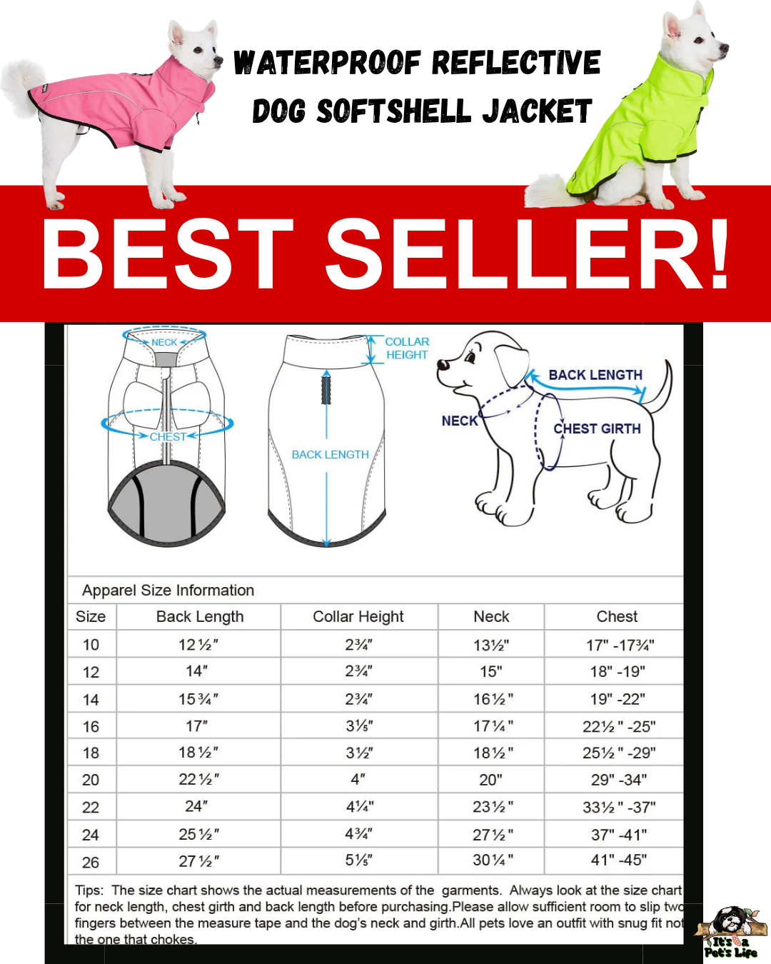 Waterproof Reflective Dog Softshell Jacket: Neon Yellow