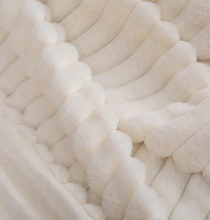 People and Pet throw! 
XL Decadent faux-fur jacquard stripe throw.
