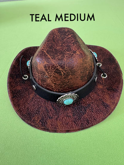 Crackle Leather Western Hat