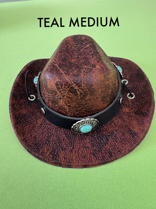 Crackle Leather Western Hat