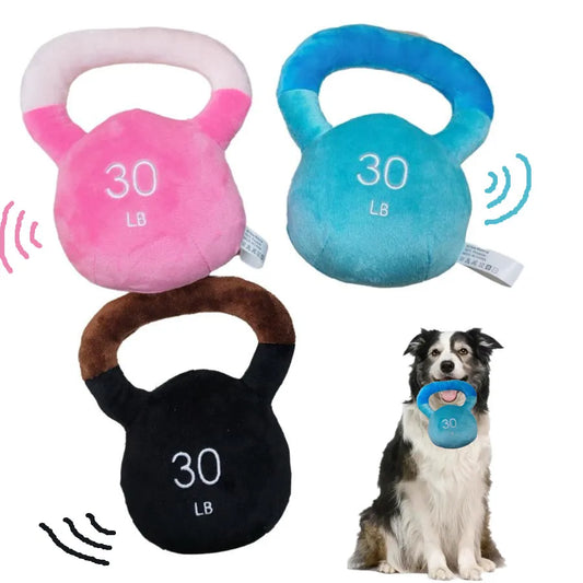 Kettlebell shaped dog squeaky toys