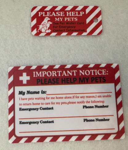 Pet emergency wallet and key tab crds