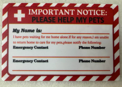 Pet emergency wallet and key tab crds