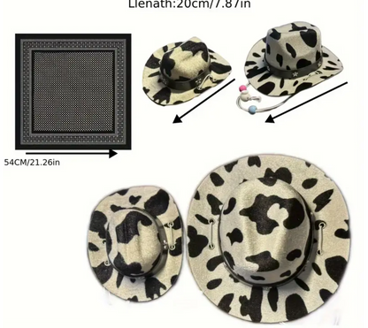 Cowboy/girl hat with bandana Milk pattern- LARGE