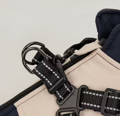 Reflective dog jacket-Navy/beige