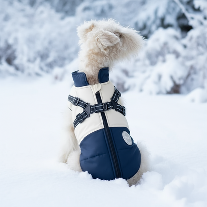Reflective dog jacket-Navy/beige