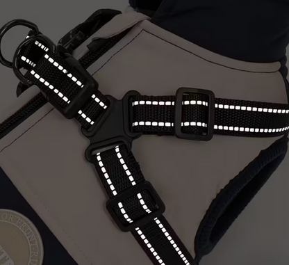 Reflective dog jacket-Navy/beige