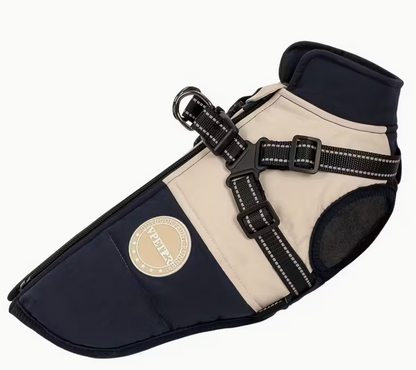 Reflective dog jacket-Navy/beige