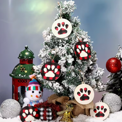 Paw wood ornaments 8pc set
