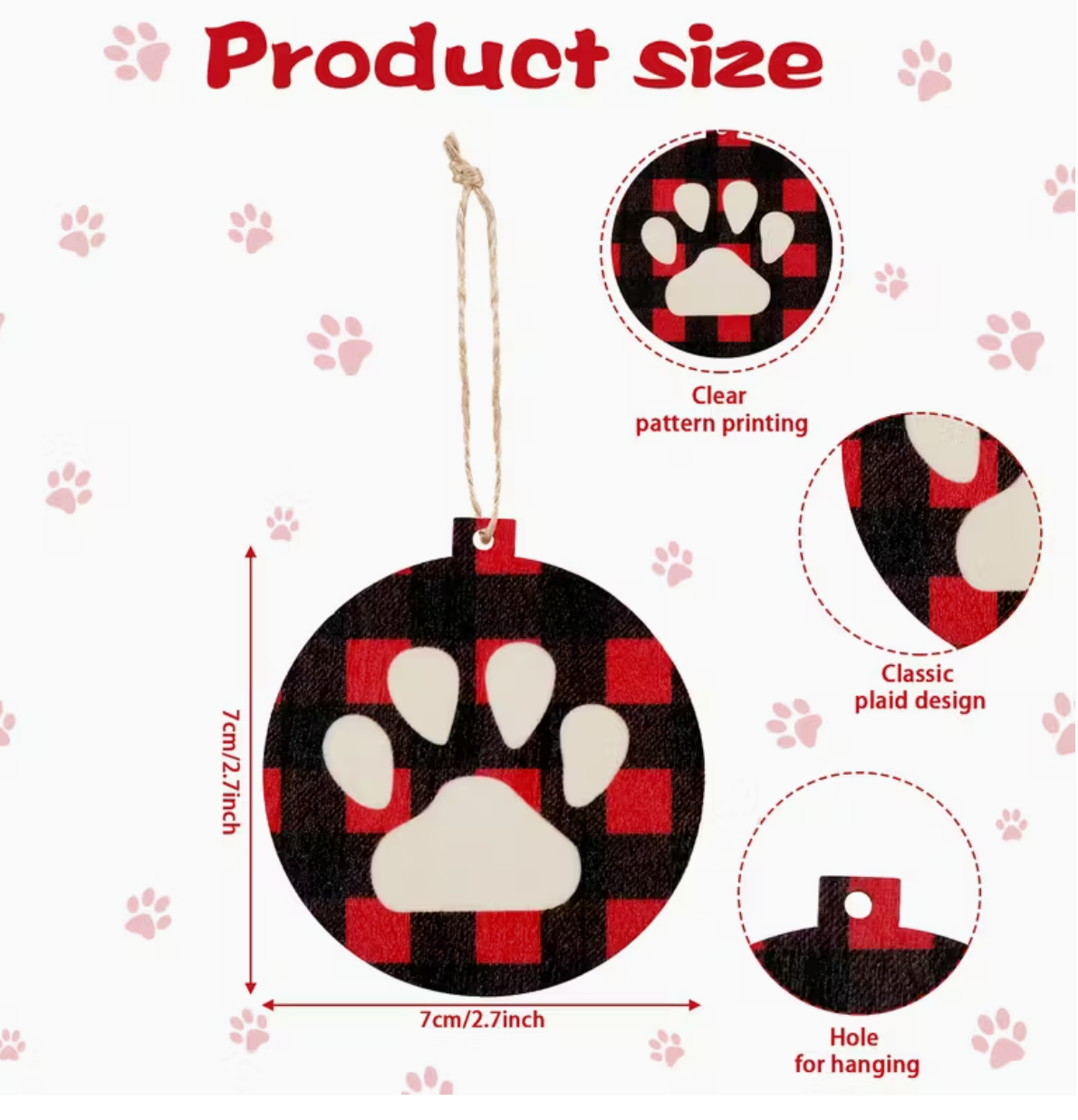 Paw wood ornaments 8pc set