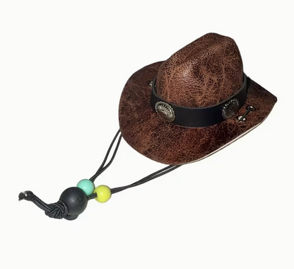 SMALL: Leather Like Cowboy/girl pet hat