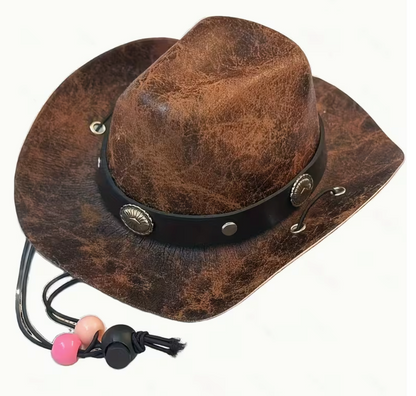 Leather like Cowboy/Girl Pet hat- LARGE