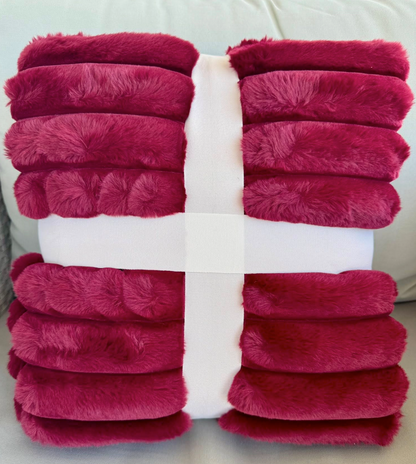 People and Pet throw! 
XL Decadent faux-fur jacquard stripe throw.