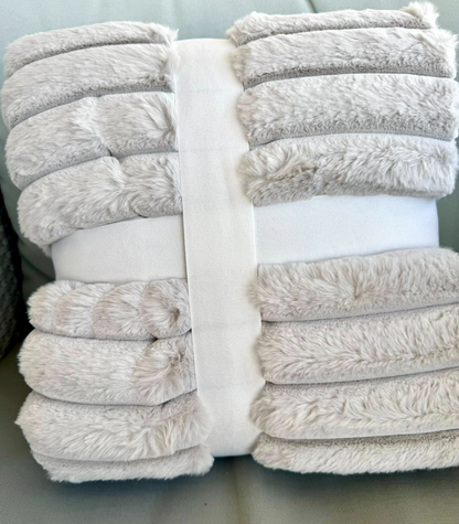 People and Pet throw! 
XL Decadent faux-fur jacquard stripe throw.