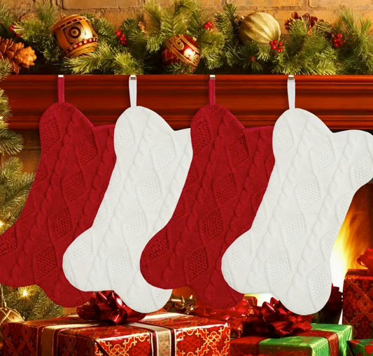 Knit bone shape stocking-White
