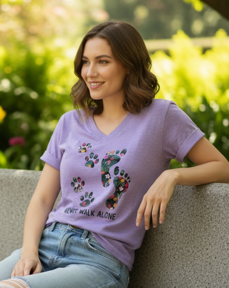 Never Walk Alone t-shirt V- Neck-Purple