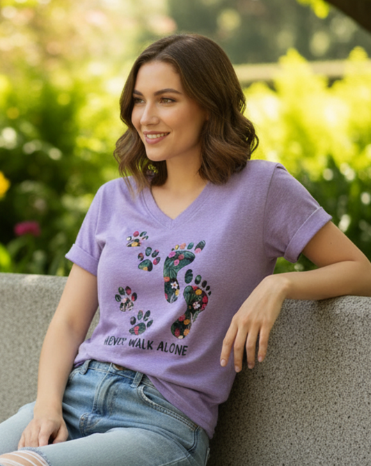 Never Walk Alone t-shirt V- Neck-Purple