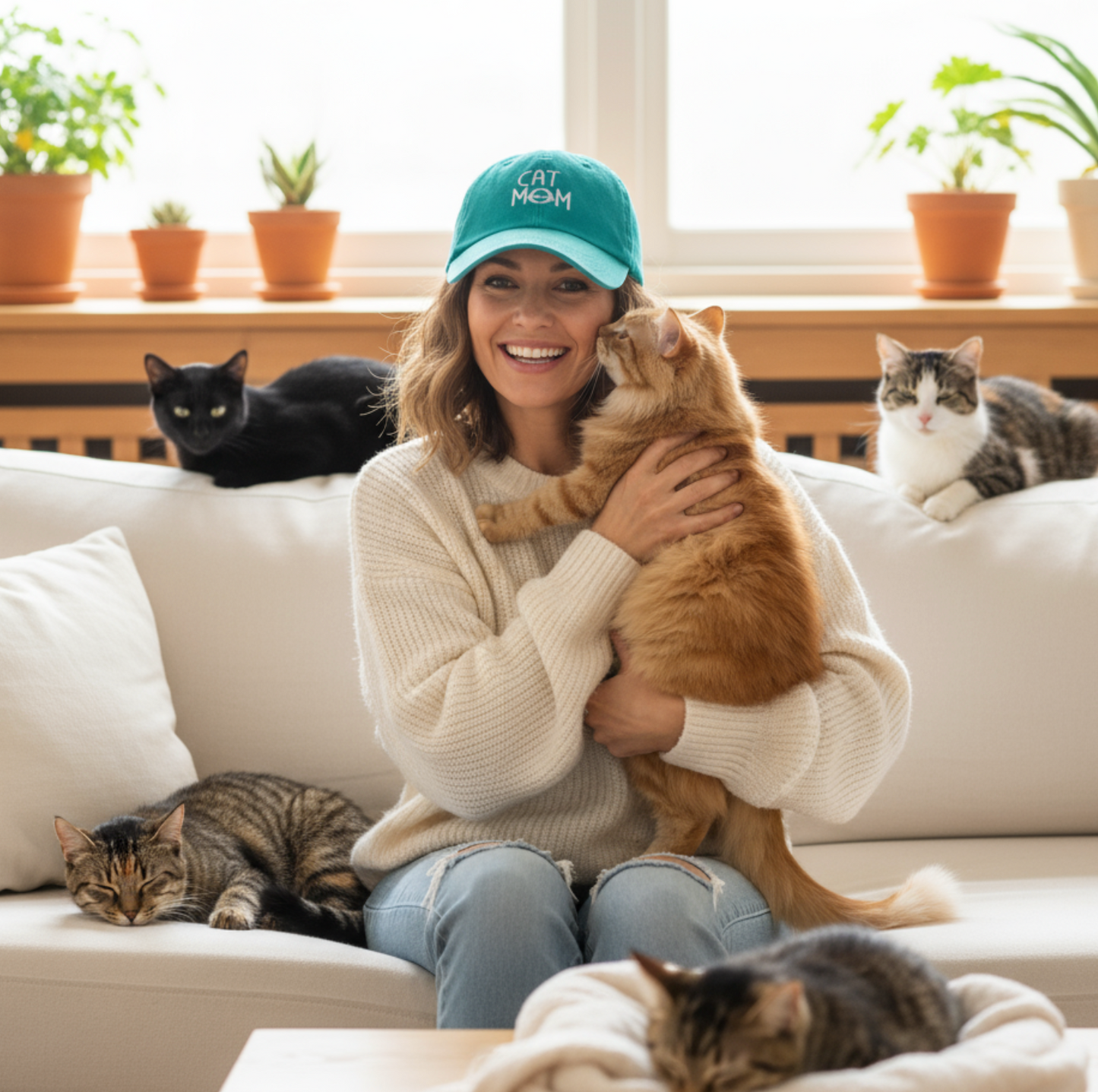 Cat Mom Baseball Cap-Lake Blue