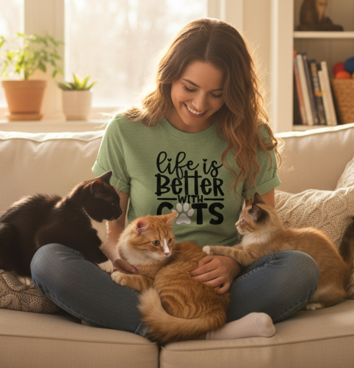 Life is Better with Cats-Green