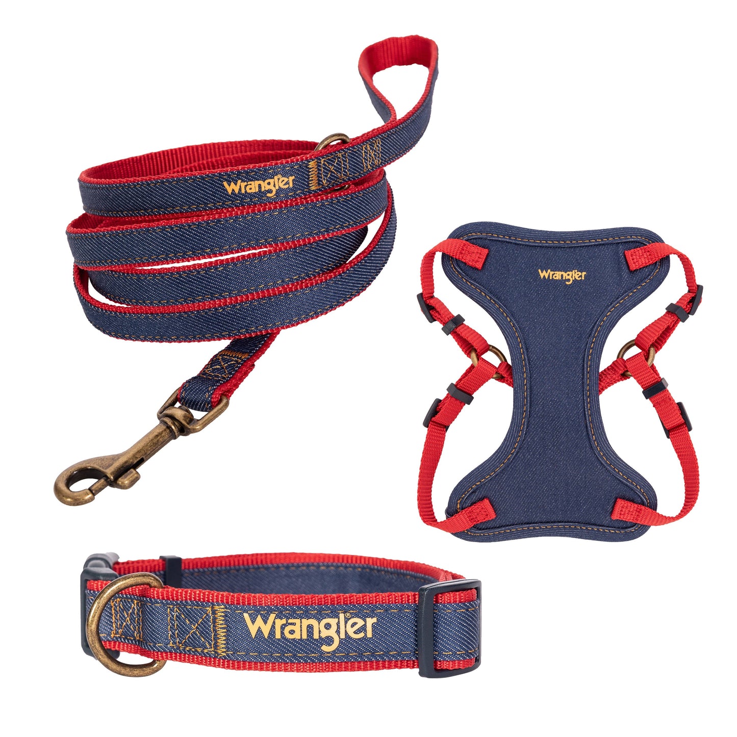 Wrangler Denim Dark Wash Harness/Collar/Lead Set