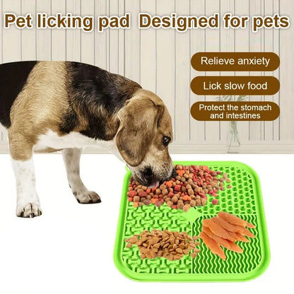 Square Green Lick Mat, with spatula and cleaning brush